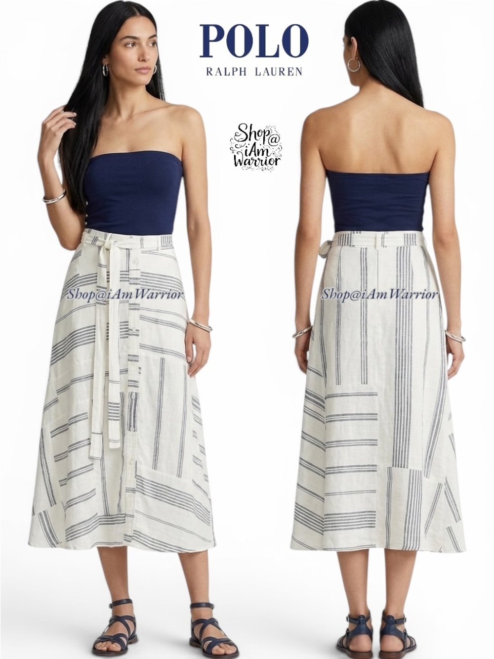 Polo by Ralph Lauren linen patchwork belted a-line midi skirt *shop@iamwarrior
